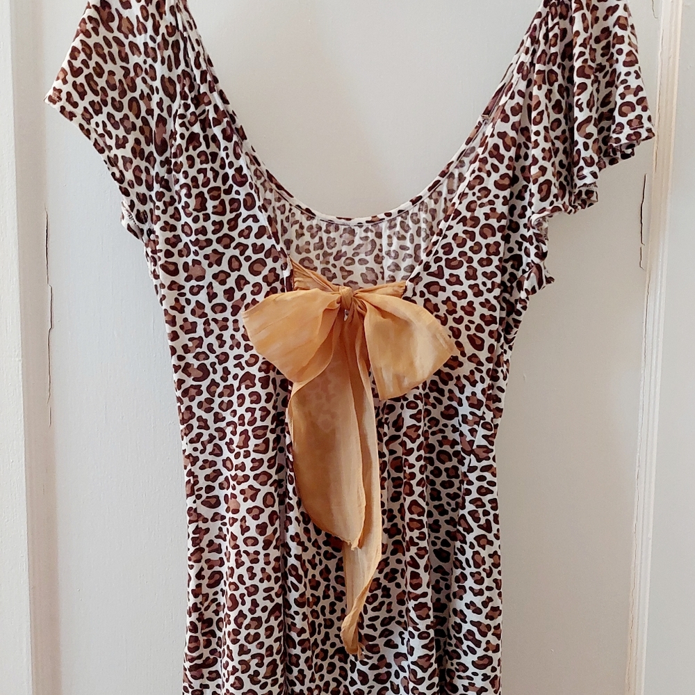 Darling Leopard Print Shirt with Back Bow Tie